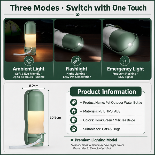 Multifunctional LED Light Pet Travel Bottle 12oz