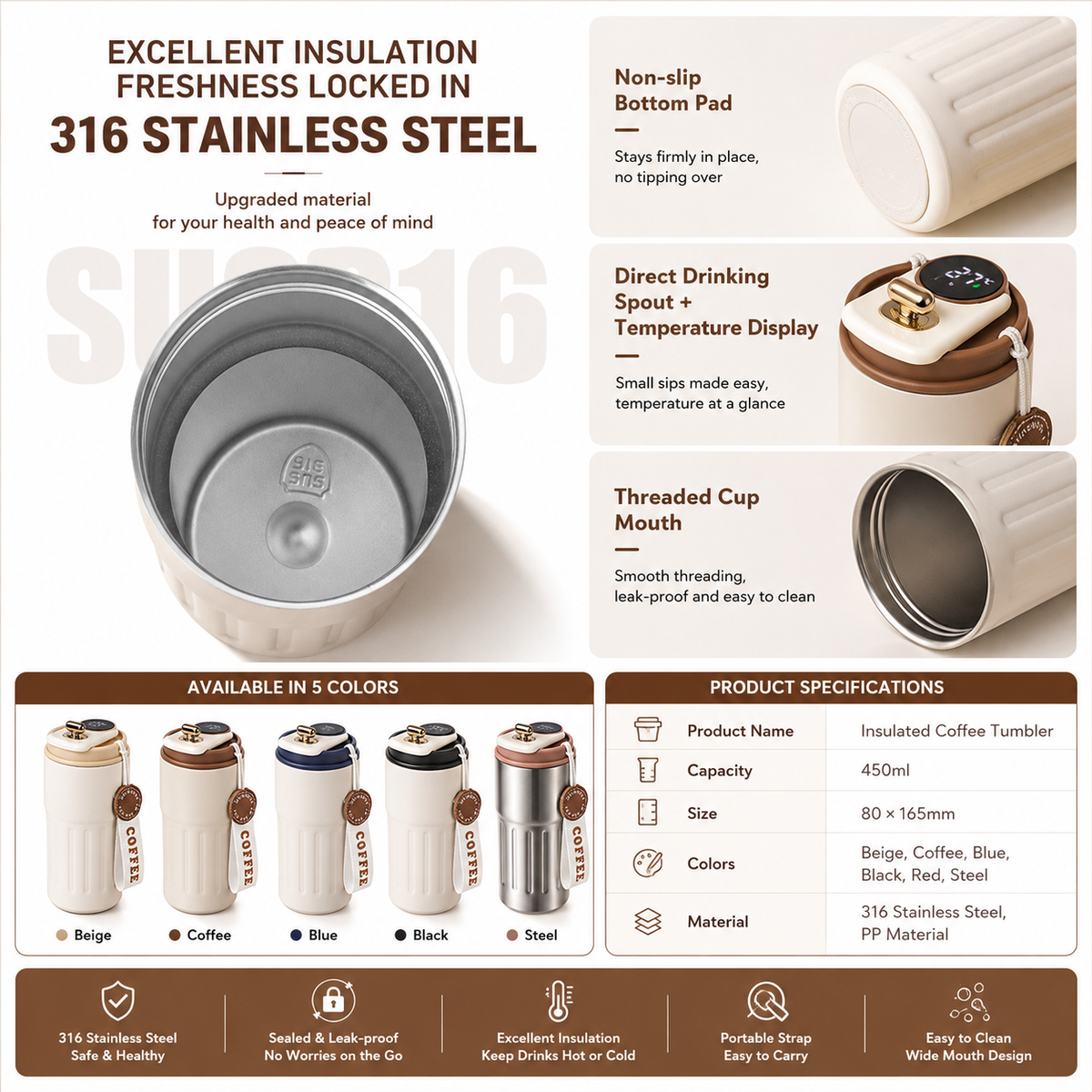 Touch Temperature Coffee Tumbler 15oz