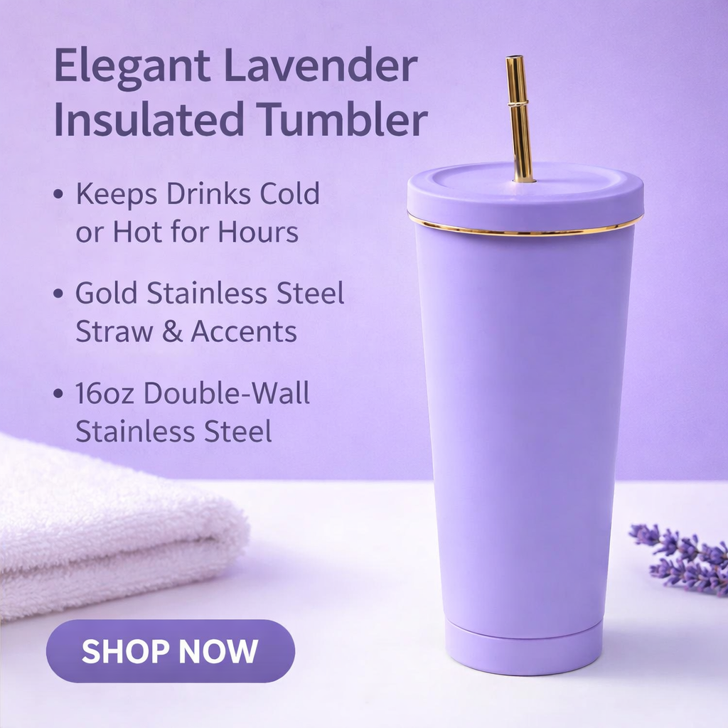 Matte Gold-Rimmed Straw Lid Insulated Tumbler