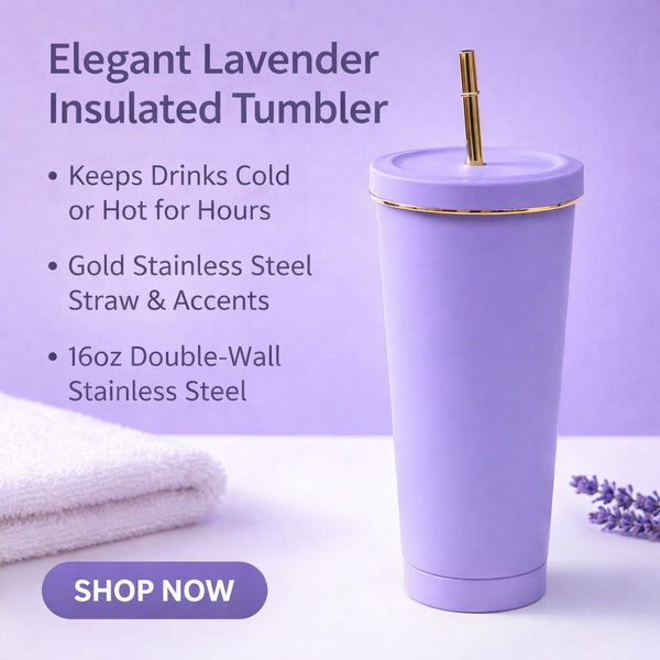 Matte Gold-Rimmed Straw Lid Insulated Tumbler