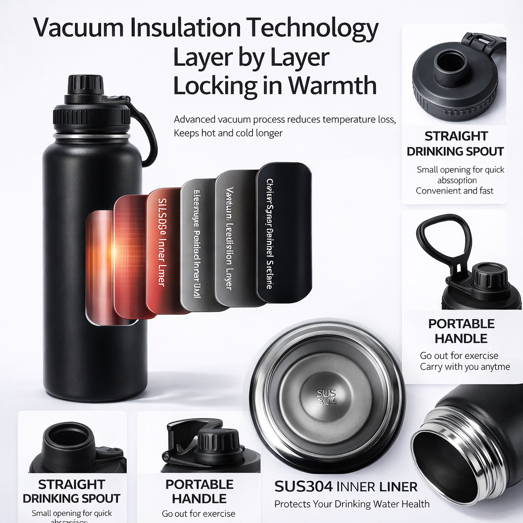 Wide Mouth Carry Handle Insulated Bottle