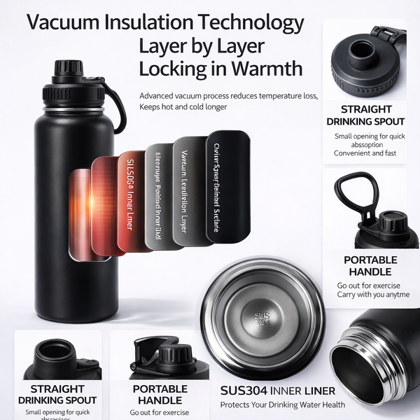 Wide Mouth Carry Handle Insulated Bottle