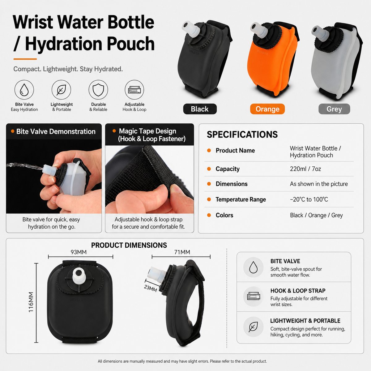 Wrist-Mounted Soft Straw Water Bottle 7oz