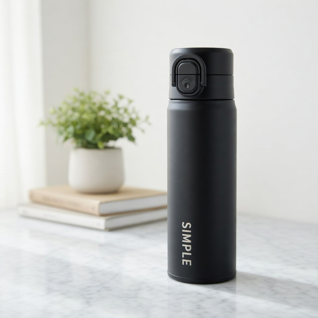 Matte Dual-Drinking Straw Lid Water Bottle 17oz