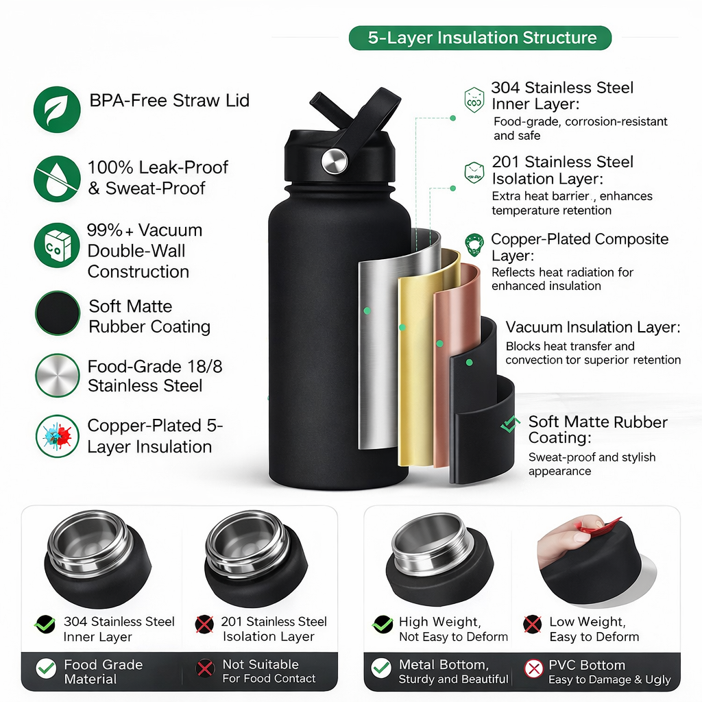 Matte Straw Lid Insulated Bottle