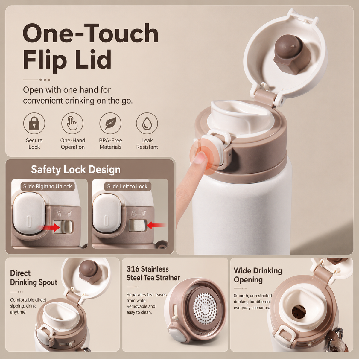 Flip-Top Tea Infuser Insulated Water Bottle