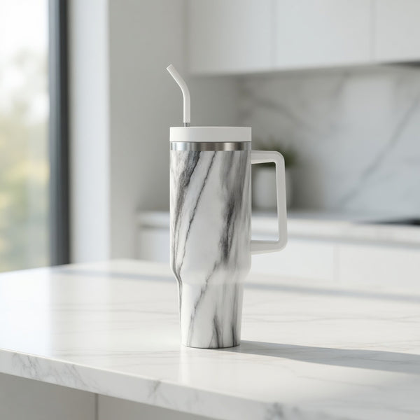 Marbled Handled Straw Tumbler 40oz