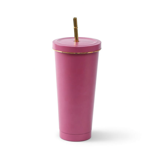 Matte Gold-Rimmed Straw Lid Insulated Tumbler