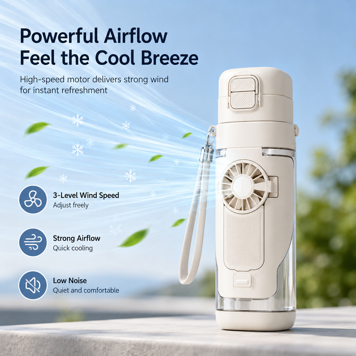 Detachable Fan Straw Lid Water Bottle 24oz