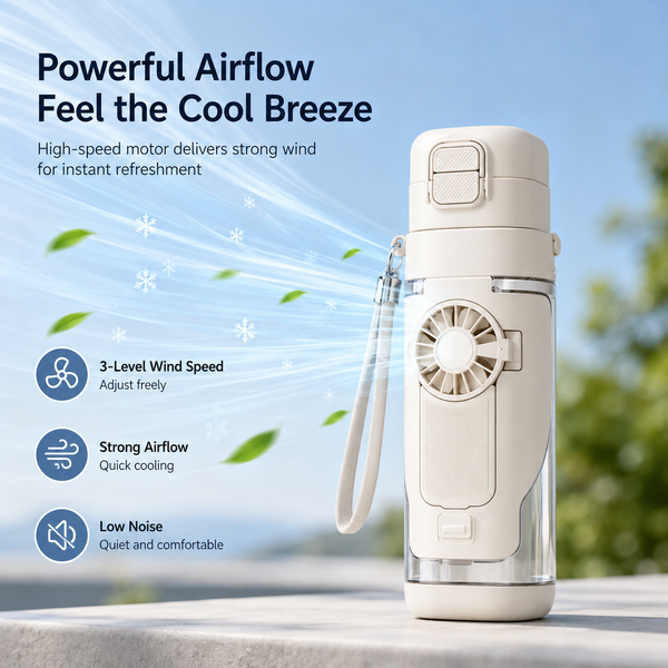 Detachable Fan Straw Lid Water Bottle 24oz