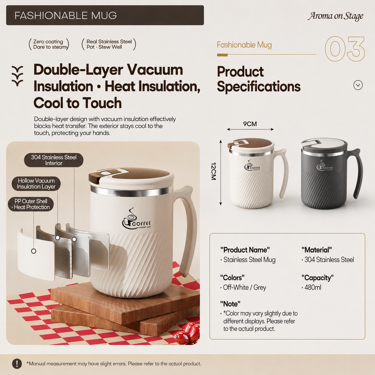 Insulated Tea Infuser Mug with Lid and Spoon 16oz