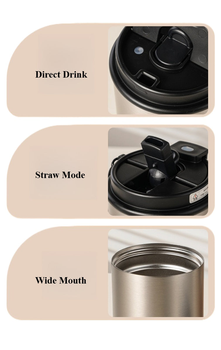 Dual-Lid Insulated Coffee Tumbler with Carry Strap