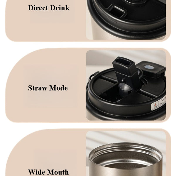 Dual-Lid Insulated Coffee Tumbler with Carry Strap