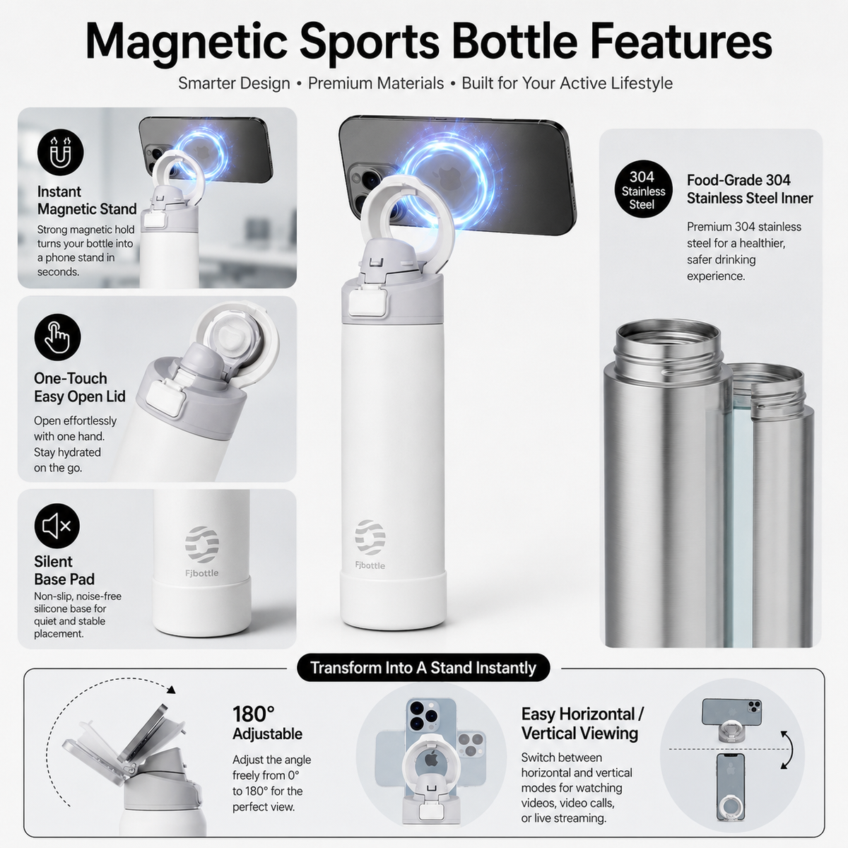 Magnetic Phone Holder Dual-Drink Water Bottle