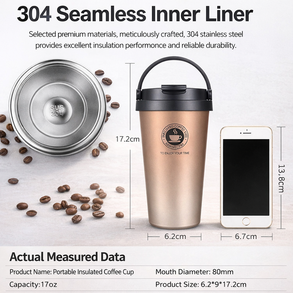 Portable Carry Handle Coffee Tumbler 17oz