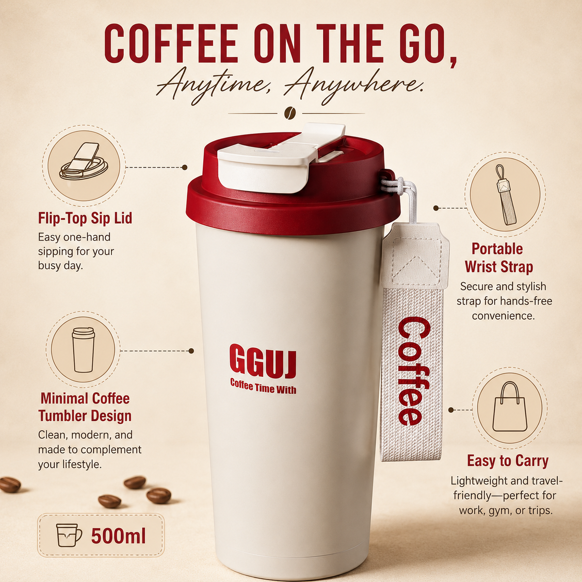 Three-Way Lid Coffee Tumbler 17oz