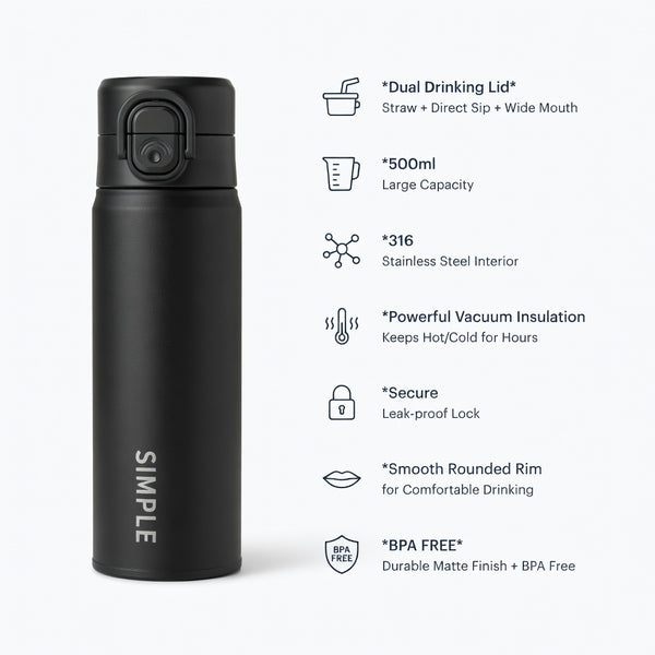 Matte Dual-Drinking Straw Lid Water Bottle 17oz