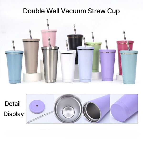 Matte Gold-Rimmed Straw Lid Insulated Tumbler