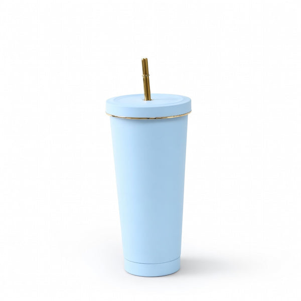 Matte Gold-Rimmed Straw Lid Insulated Tumbler