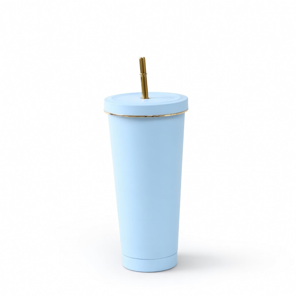 Matte Gold-Rimmed Straw Lid Insulated Tumbler