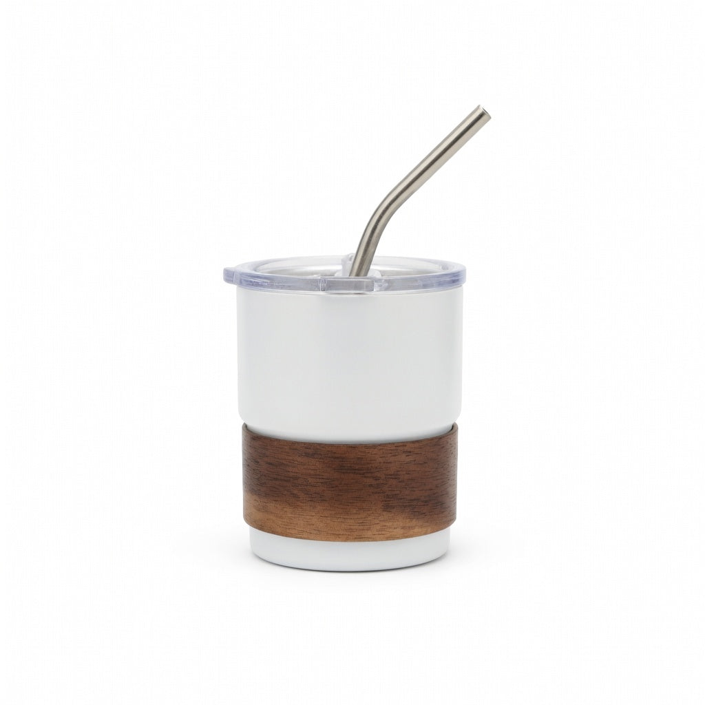 Stackable Dual-Drink Insulated Tumbler with Wood Sleeve 10oz