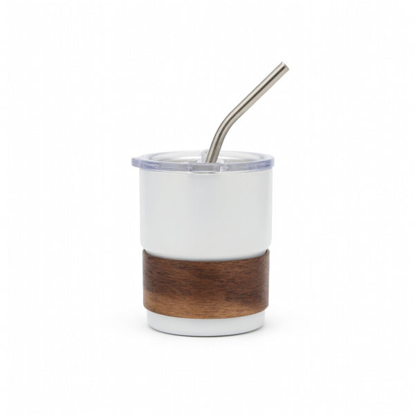 Stackable Dual-Drink Insulated Tumbler with Wood Sleeve 10oz