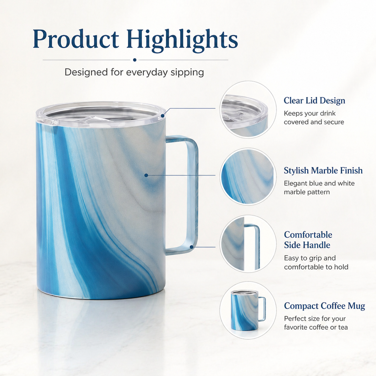 Marble Handled Insulated Coffee Mug 12oz