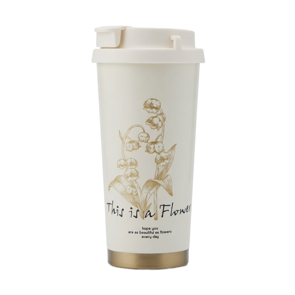 Floral Patterned Insulated Coffee Tumbler with Dual-Drinking Lid 17oz