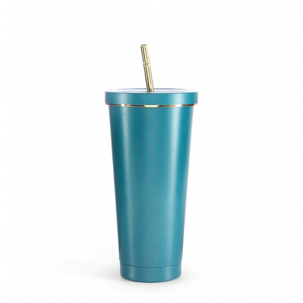 Matte Gold-Rimmed Straw Lid Insulated Tumbler