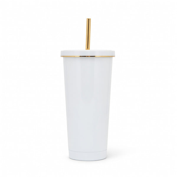 Matte Gold-Rimmed Straw Lid Insulated Tumbler
