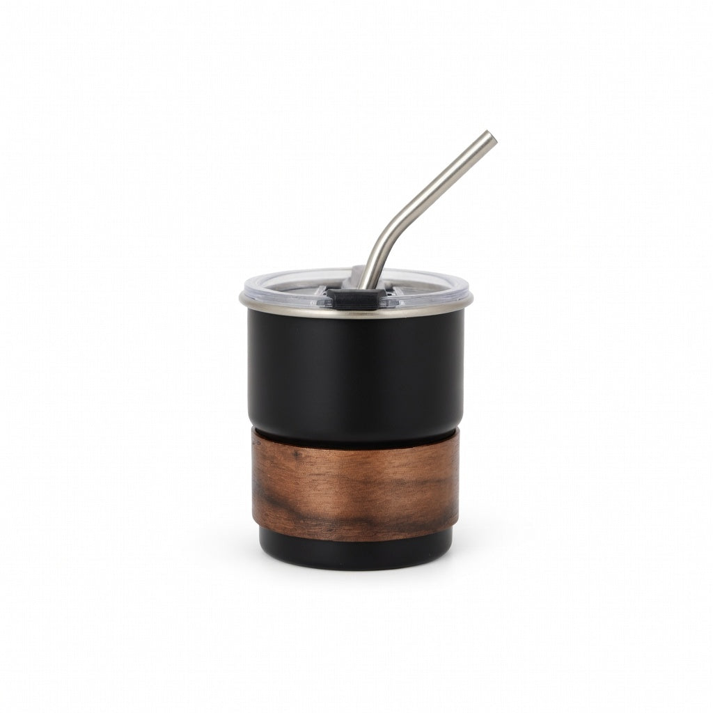 Stackable Dual-Drink Insulated Tumbler with Wood Sleeve 10oz