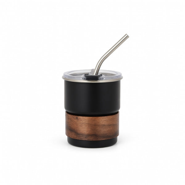 Stackable Dual-Drink Insulated Tumbler with Wood Sleeve 10oz