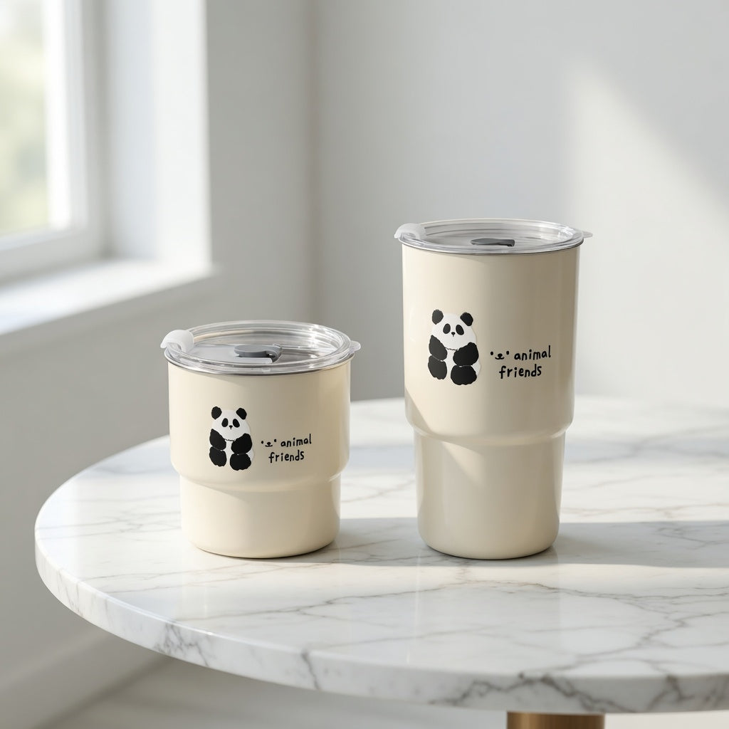 Cartoon Animal Straw Lid Coffee Tumbler