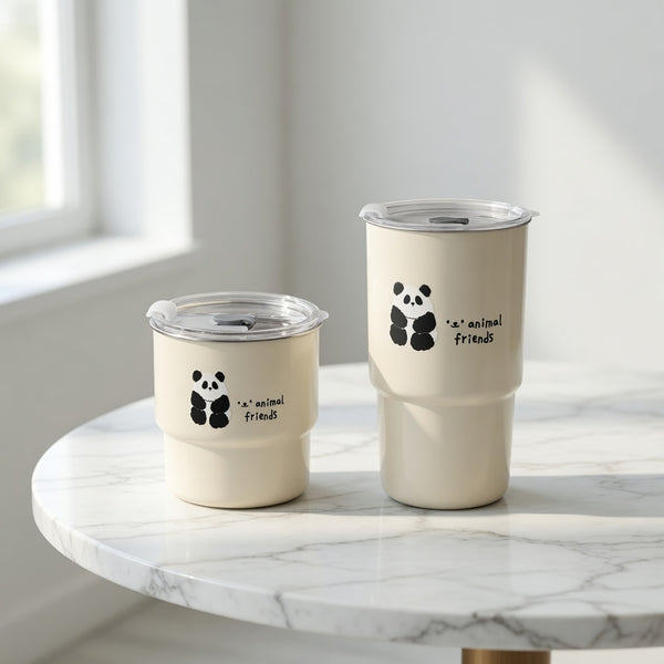 Cartoon Animal Straw Lid Coffee Tumbler