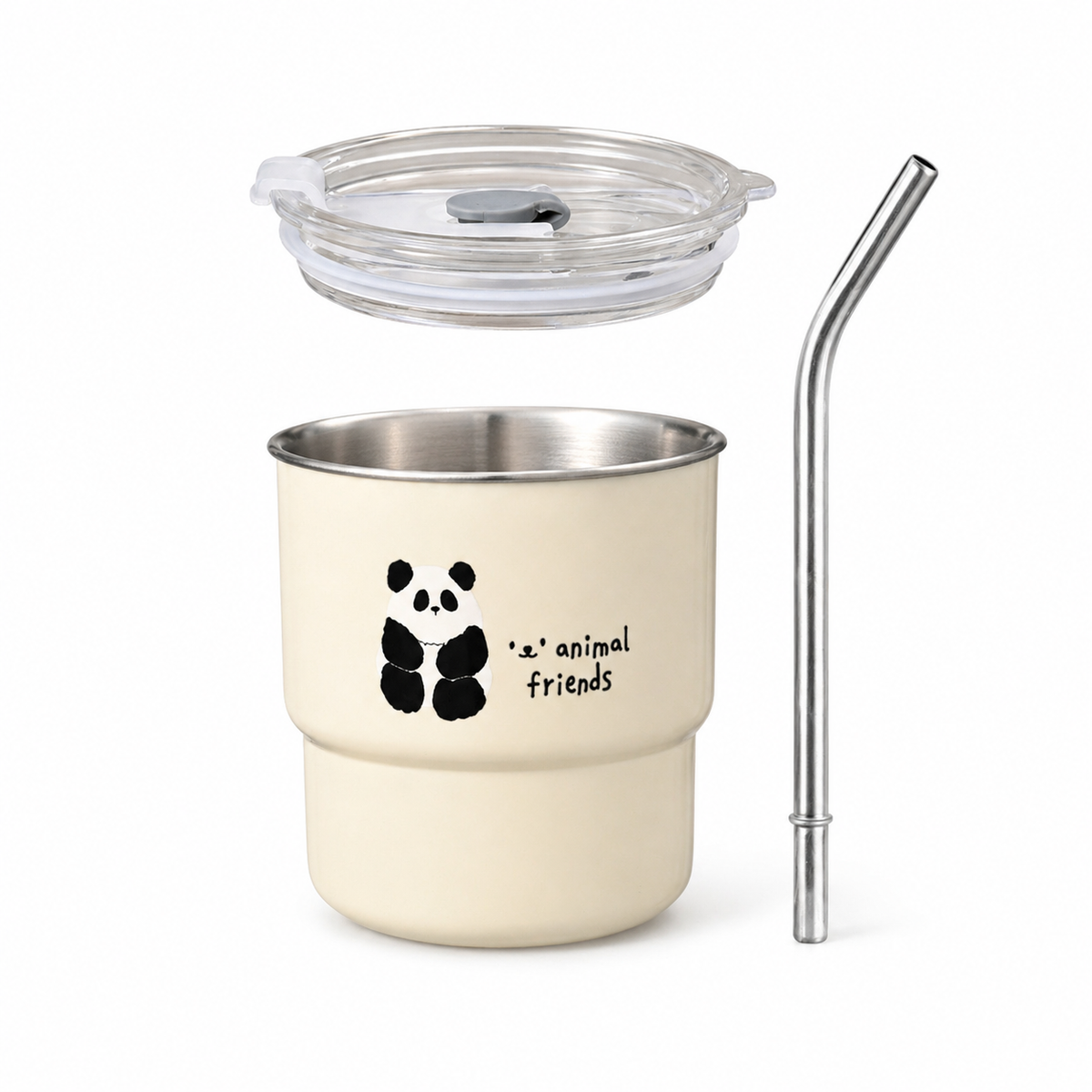 Cartoon Animal Straw Lid Coffee Tumbler