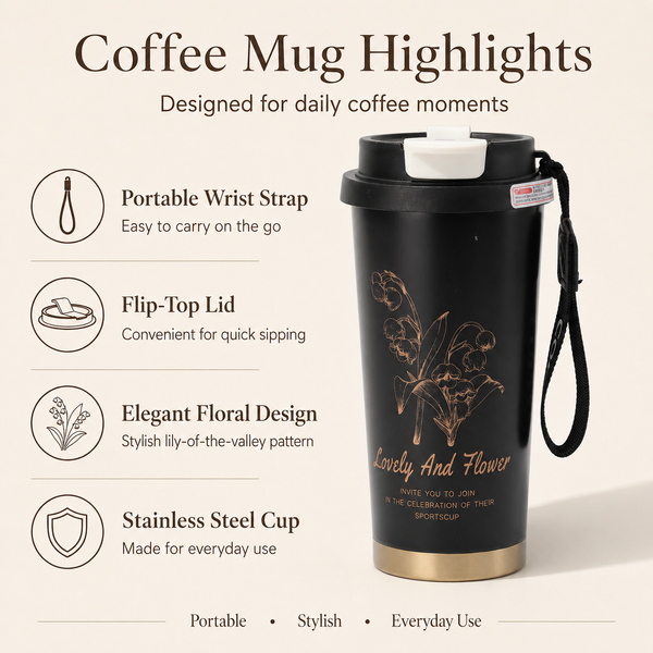 Lily of the Valley Triple-Lid Coffee Tumbler 18oz