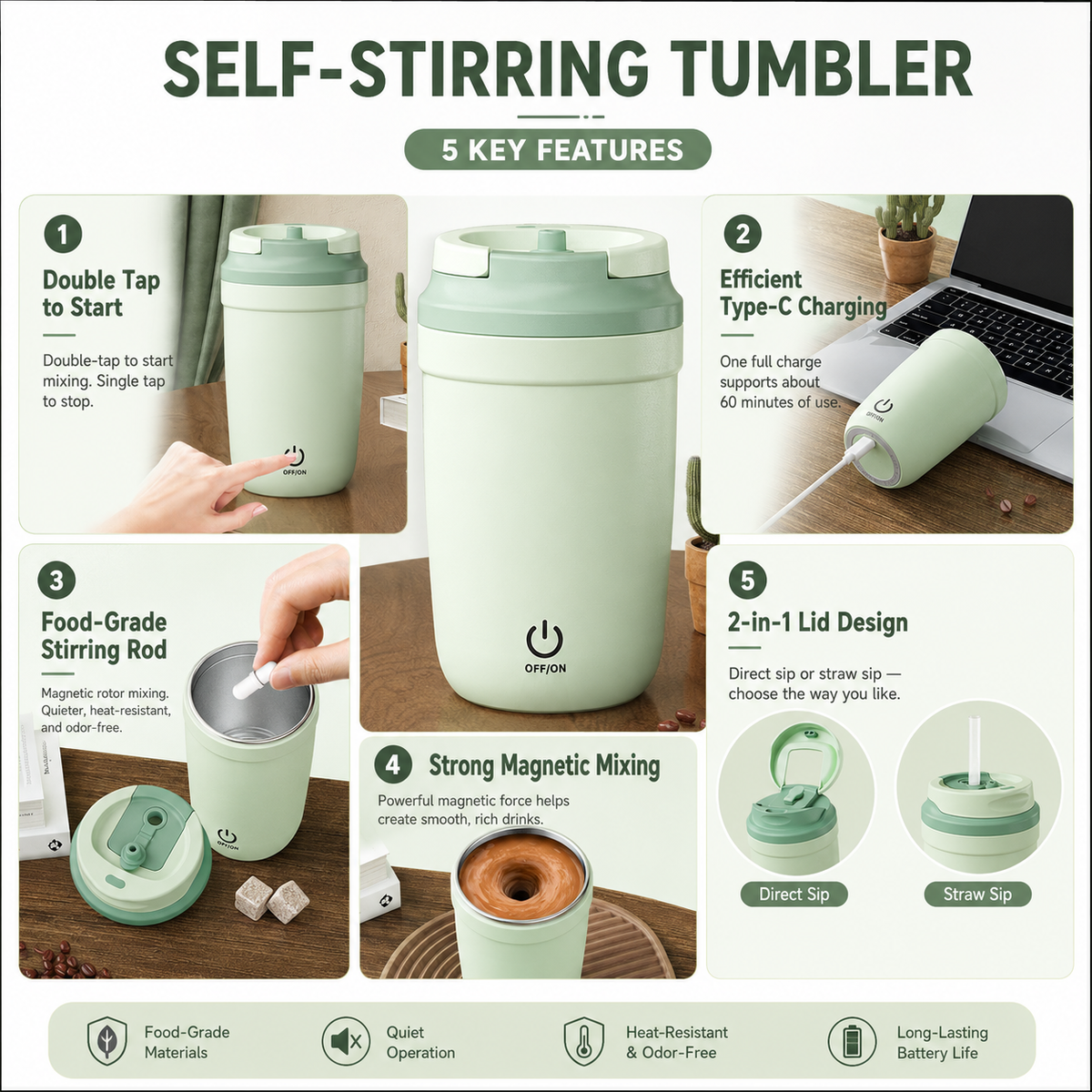 Electric Magnetic Self-Stirring Coffee Tumbler