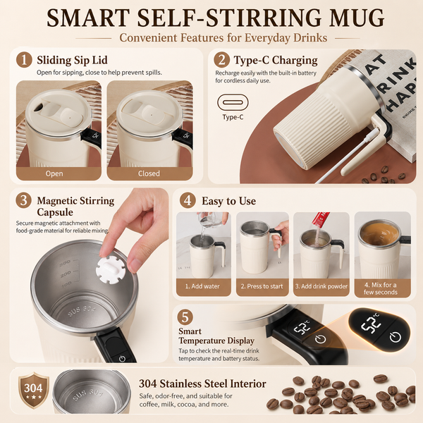 Electric Stirring Coffee Mug 14oz