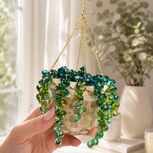 Classic Beaded Hanging Plant DIY Kit with Woven Basket