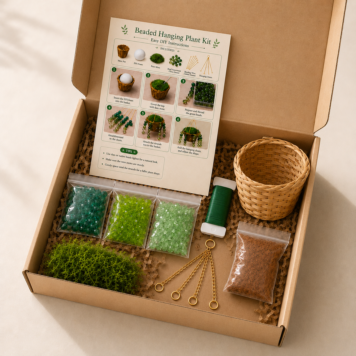 Classic Beaded Hanging Plant DIY Kit with Woven Basket