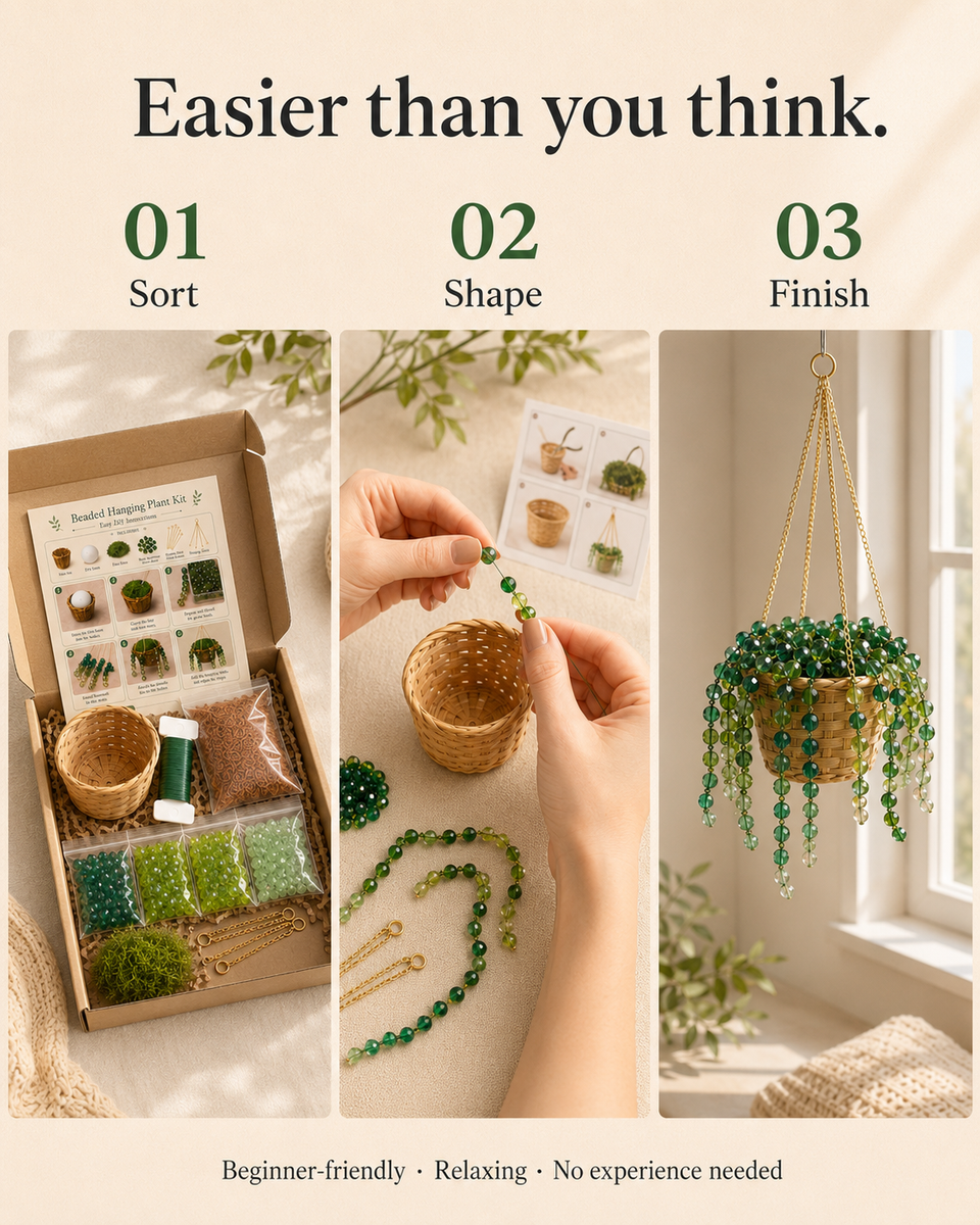 Classic Beaded Hanging Plant DIY Kit with Woven Basket