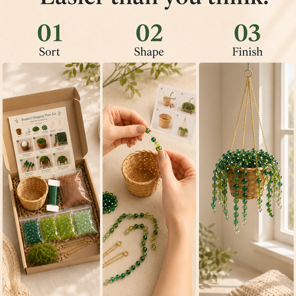 Classic Beaded Hanging Plant DIY Kit with Woven Basket