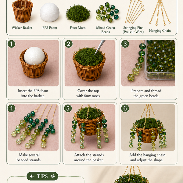 Classic Beaded Hanging Plant DIY Kit with Woven Basket