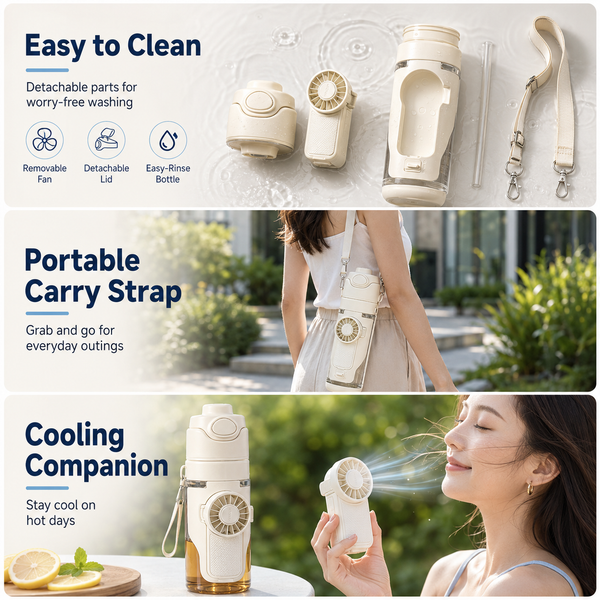 Misting Fan Portable Water Bottle with Carry Strap