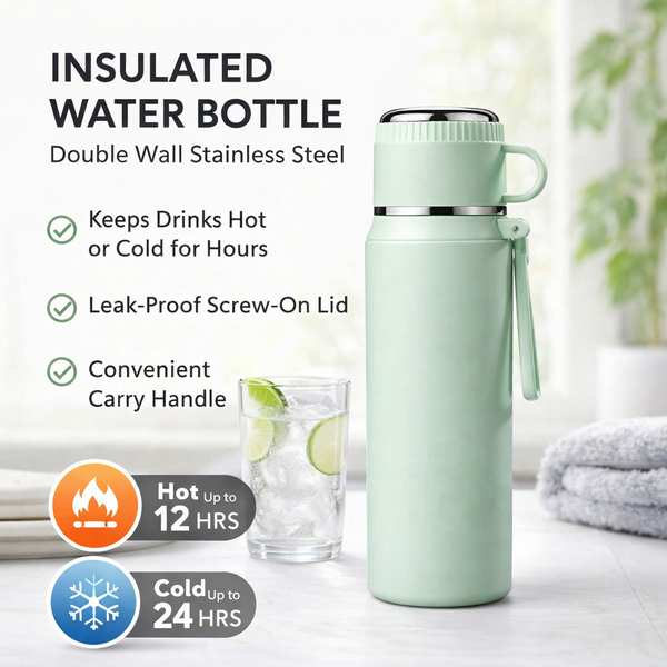 Matte Dual-Drink Water Bottle with Cup Lid