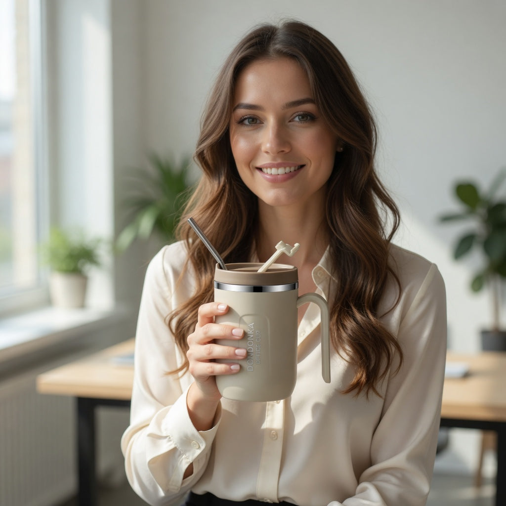 Insulated Handled Office Mug with Multi-Way Lid 17oz