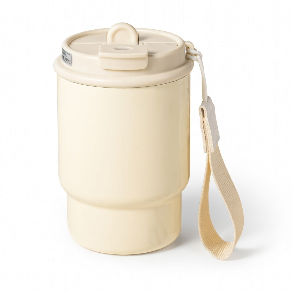 Dual-Lid Insulated Coffee Tumbler with Carry Strap