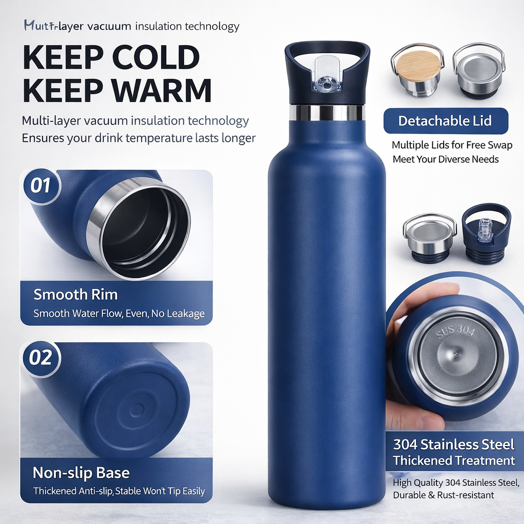Wide Mouth Insulated Water Bottle with Carry Handle