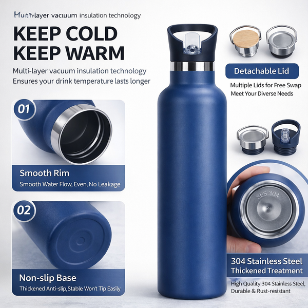 Wide Mouth Insulated Water Bottle with Carry Handle