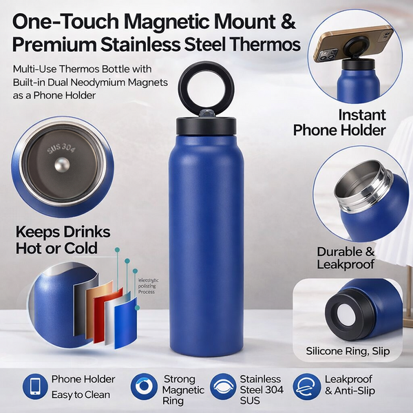 Magnetic Lid Phone Holder Water Bottle